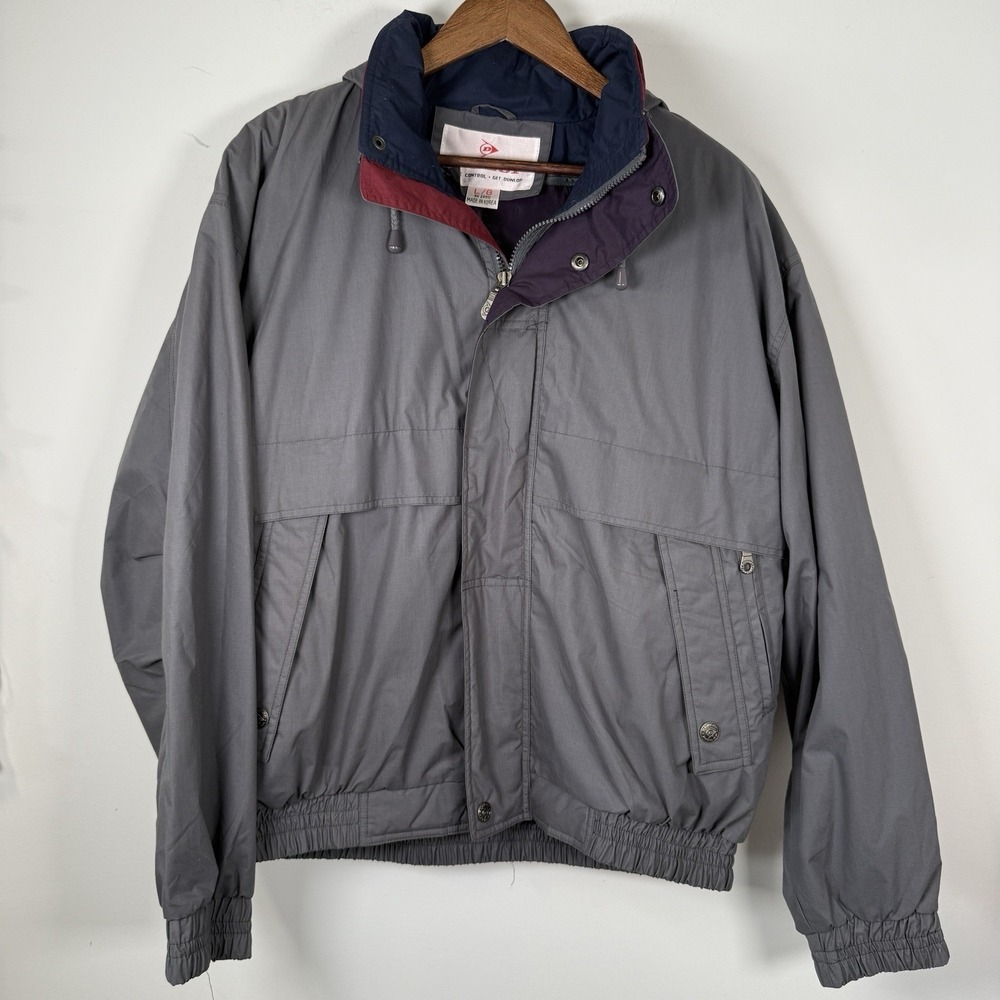 Vintage Dunlop Casual Jacket Gray Hidden Hood‎ Large Men's